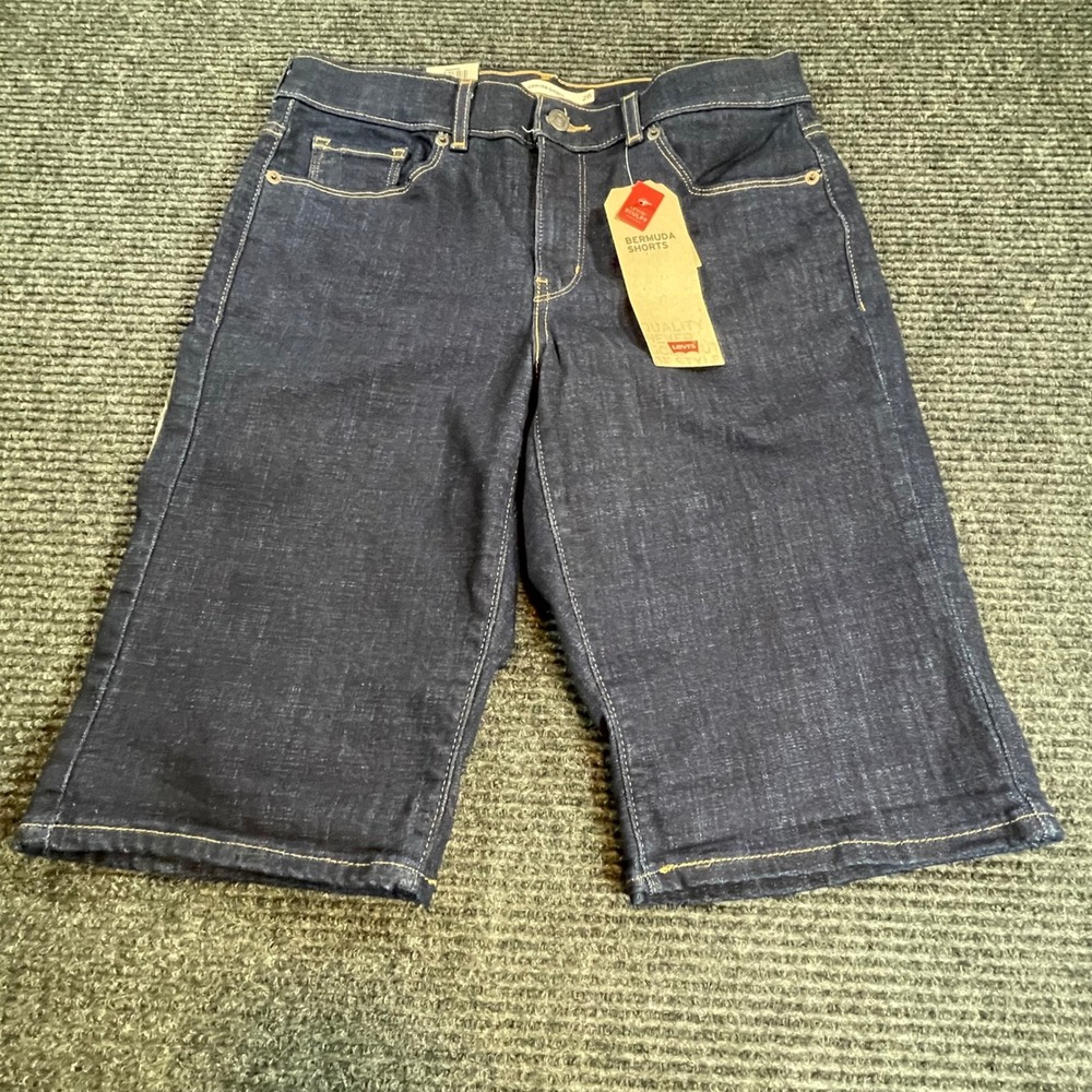 Levis Sculpt Bermuda Shorts Womens 6 W28 Dark Wash Mid Rise Denim 299690030
